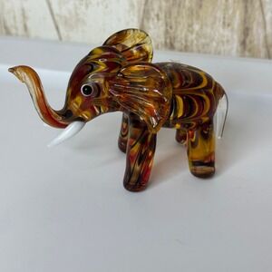 Lenox Glass Elephant Figurine Swirl Amber Red Yellow White‎ Tusk